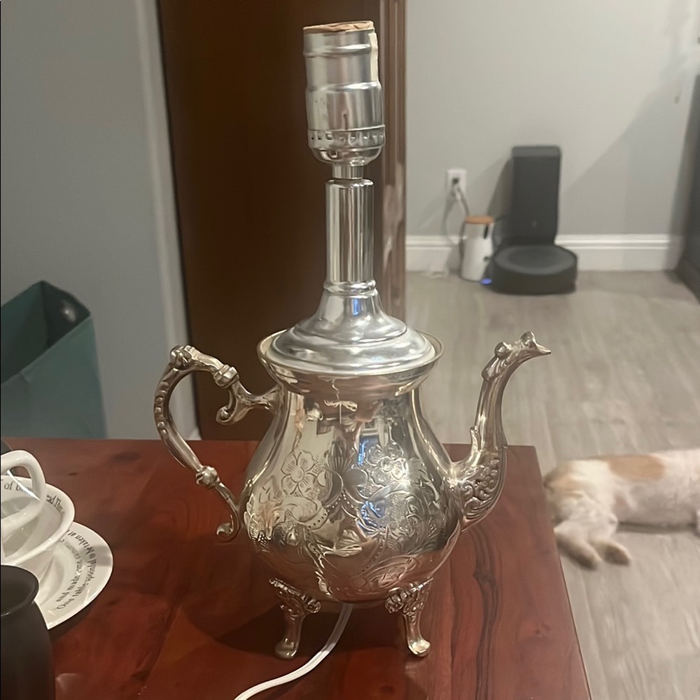Elegant Silver Teapot Lamp
